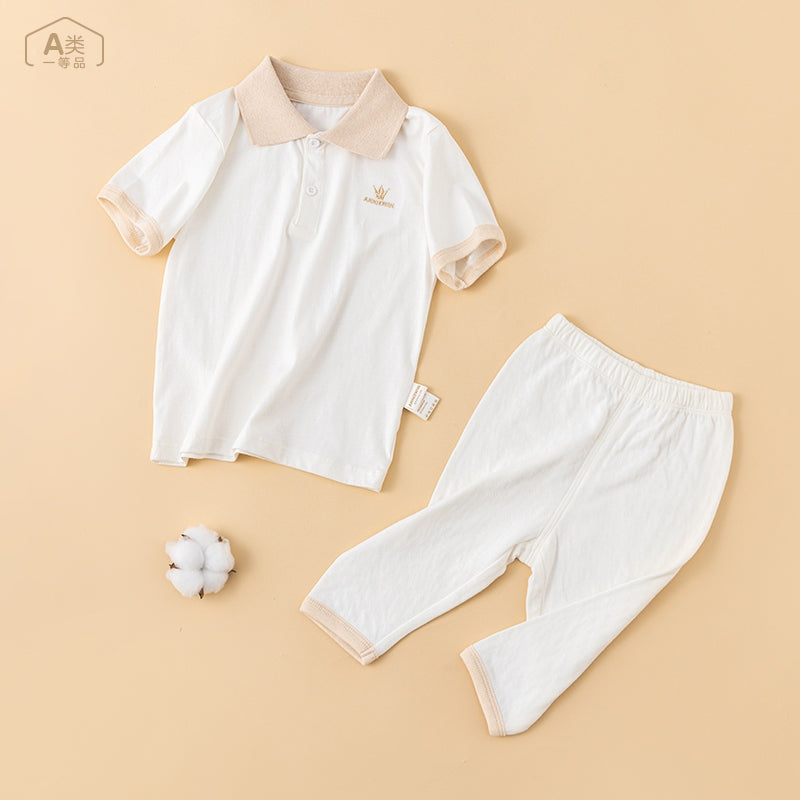 Polo pour tout-petits en coton biologique à col beige ANNIEWIN