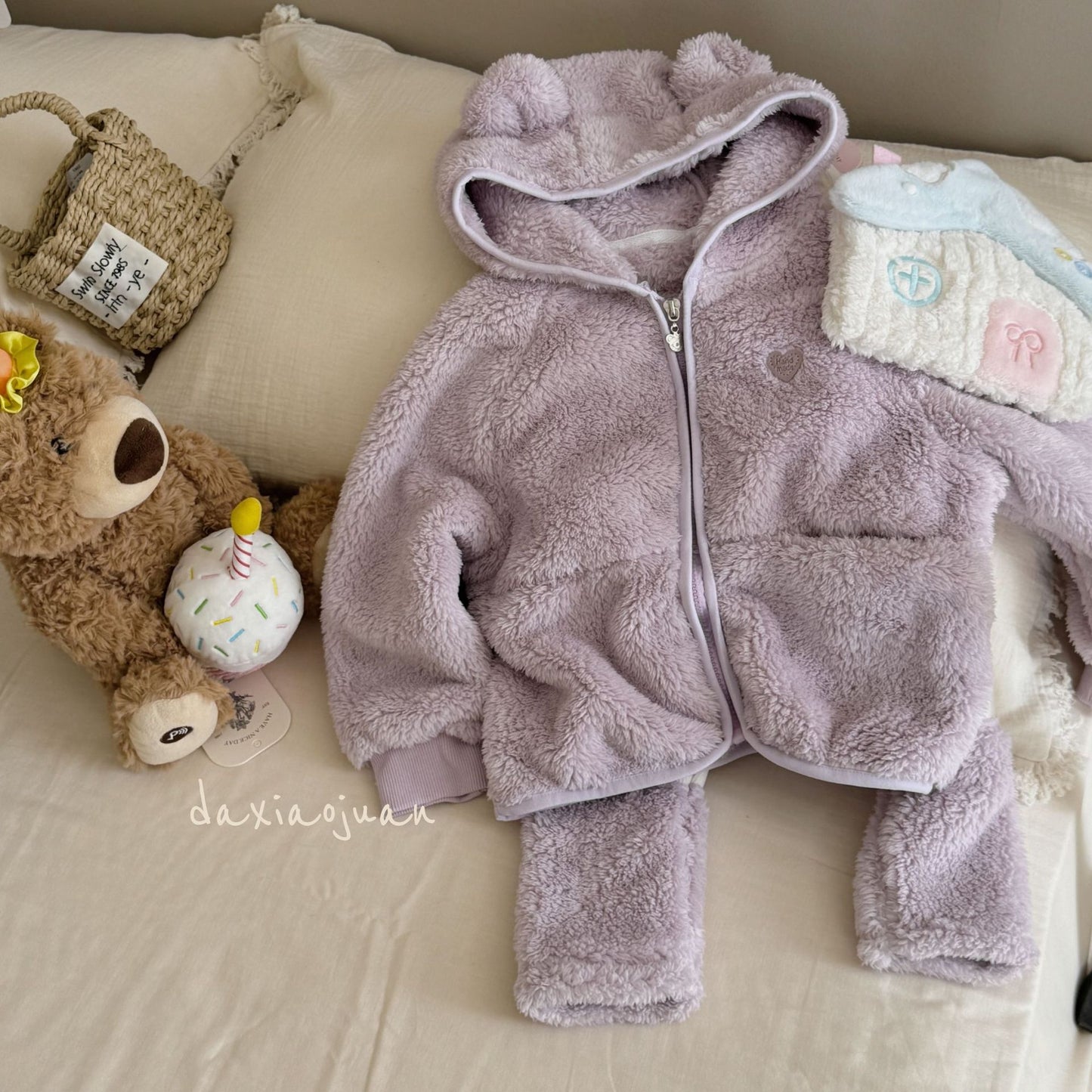 Ensemble de peluche ours mignon à capuche pour enfants DXJ (sans gants)
