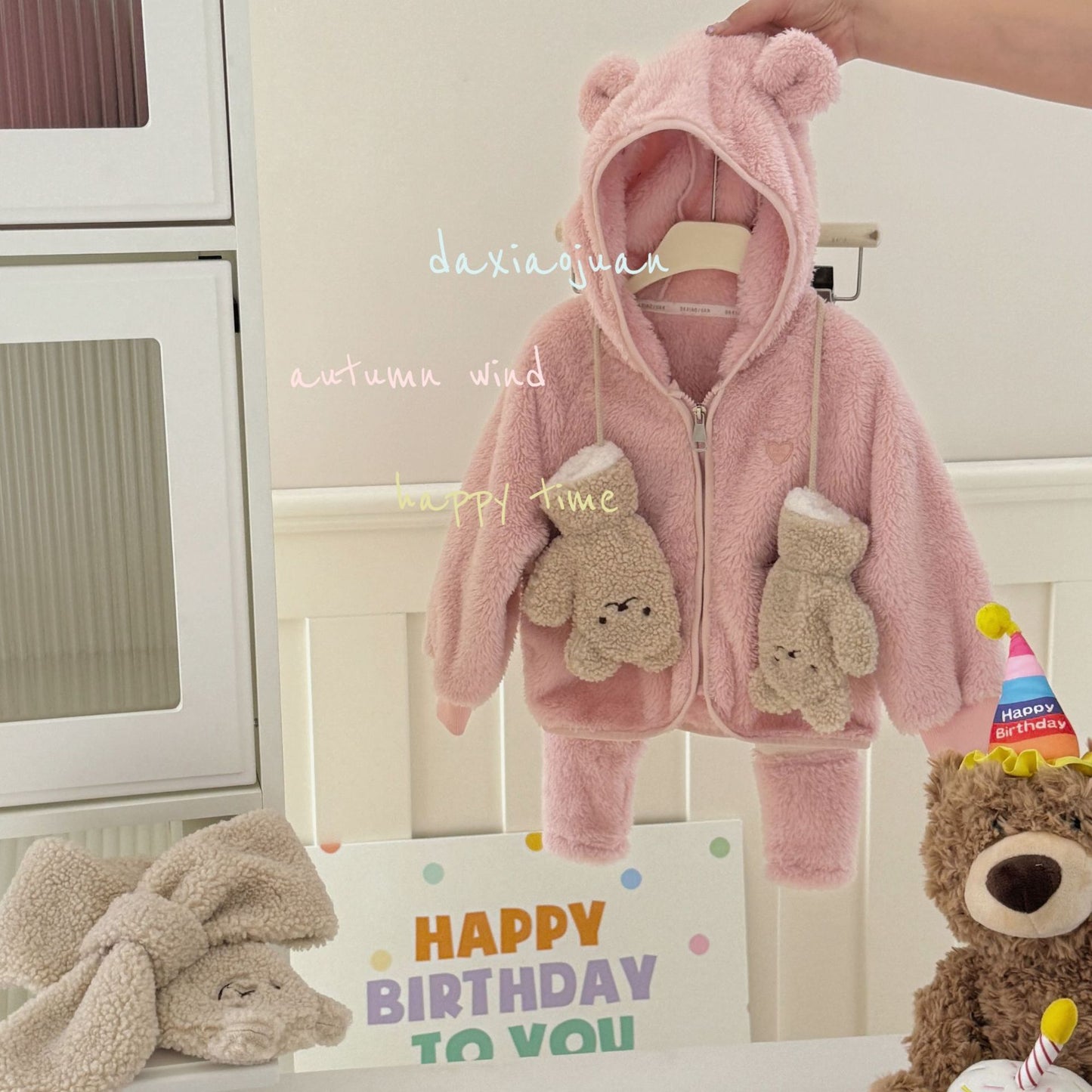Ensemble de peluche ours mignon à capuche pour enfants DXJ (sans gants)