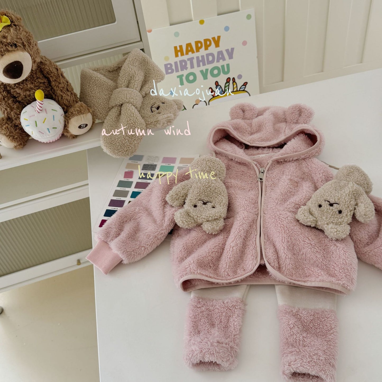 Ensemble de peluche ours mignon à capuche pour enfants DXJ (sans gants)