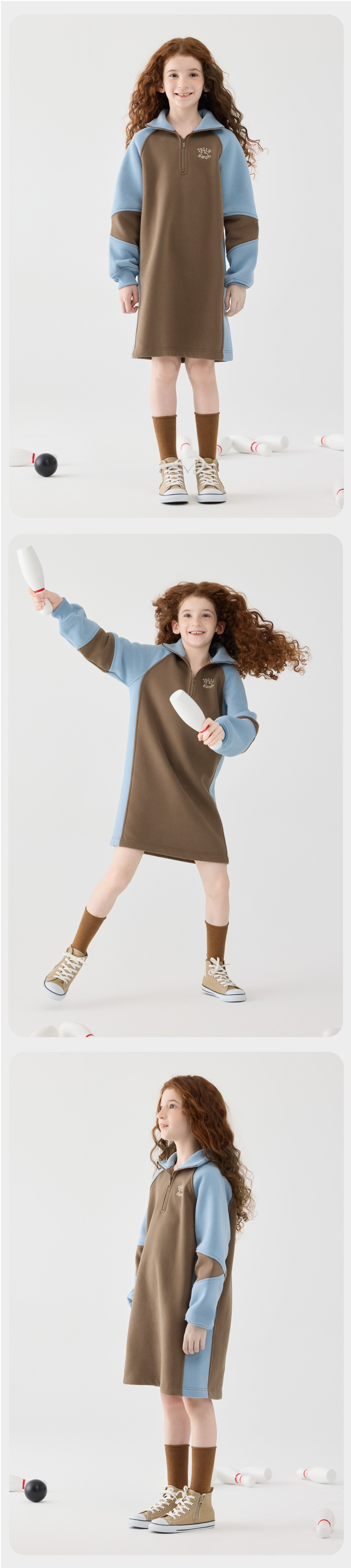 Jollybean Girls Retro Cozy Spliced Fleece Dress (120-170/ 5y-Adult)