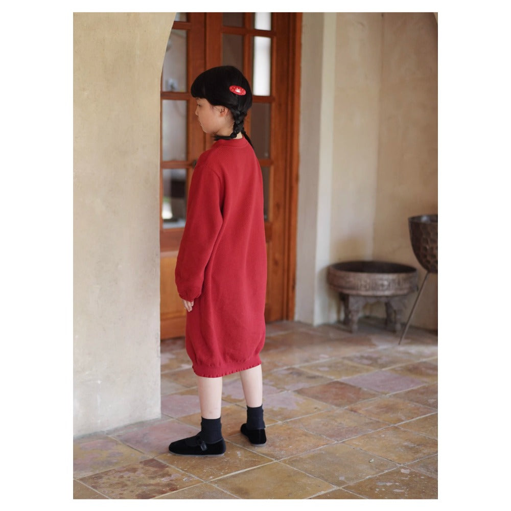 Robe cheongsam en tricot de coton rouge pour filles MaNa pour le Nouvel An chinois