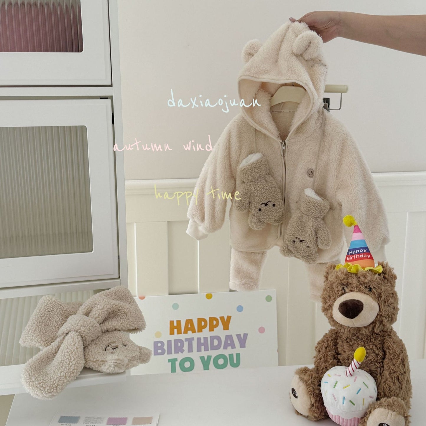 Ensemble de peluche ours mignon à capuche pour enfants DXJ (sans gants)