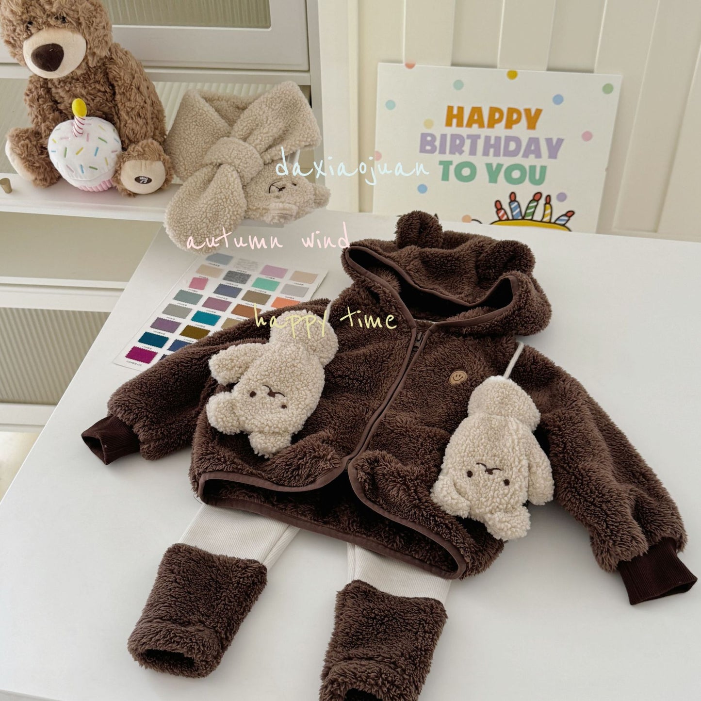 Ensemble de peluche ours mignon à capuche pour enfants DXJ (sans gants)