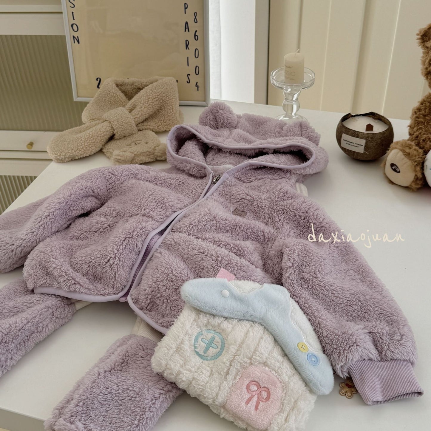 Ensemble de peluche ours mignon à capuche pour enfants DXJ (sans gants)