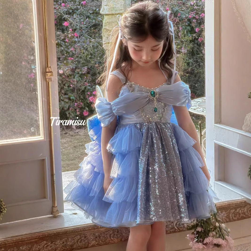 Tiramisu Girls' Sapphire Sparkle Fairy Dress (100-150/3y-12y) C2C Kids Tiramisu Girls' Sapphire Sparkle Fairy Dress (100-150/3y-12y) C2C Kids