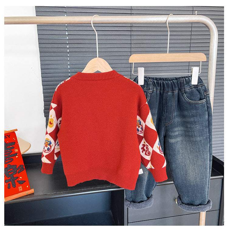 Cardigan pull « Lucky and Snake » pour enfants du Nouvel An chinois