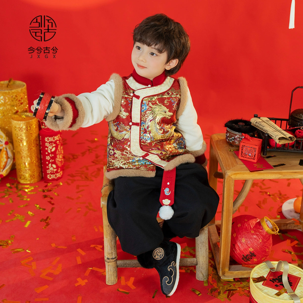 JXGX-Veste traditionnelle pour garçons du Nouvel An chinois--Hualong