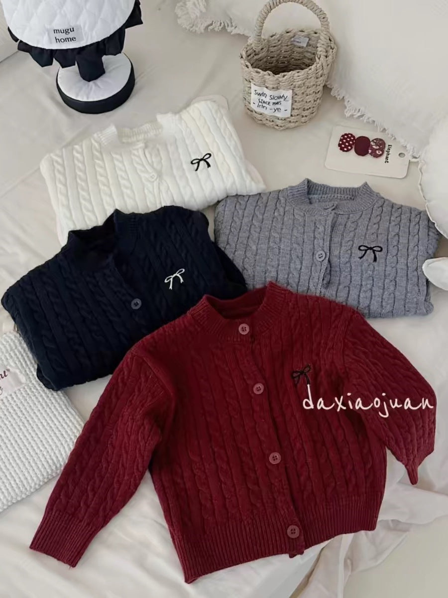 Cardigan tricoté avec nœuds pour filles DXJ