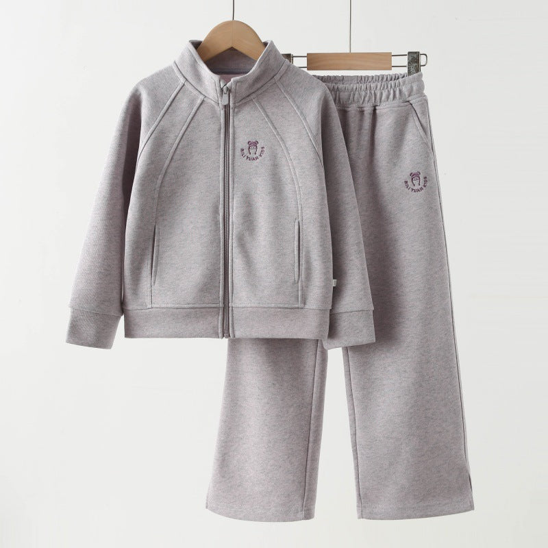 Girls' 2-Piece Tracksuit Set — Zip-Up Jacket & Pants, Soft Cotton Sport Outfit