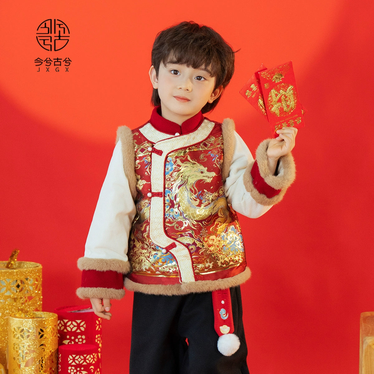 JXGX-Veste traditionnelle pour garçons du Nouvel An chinois--Hualong