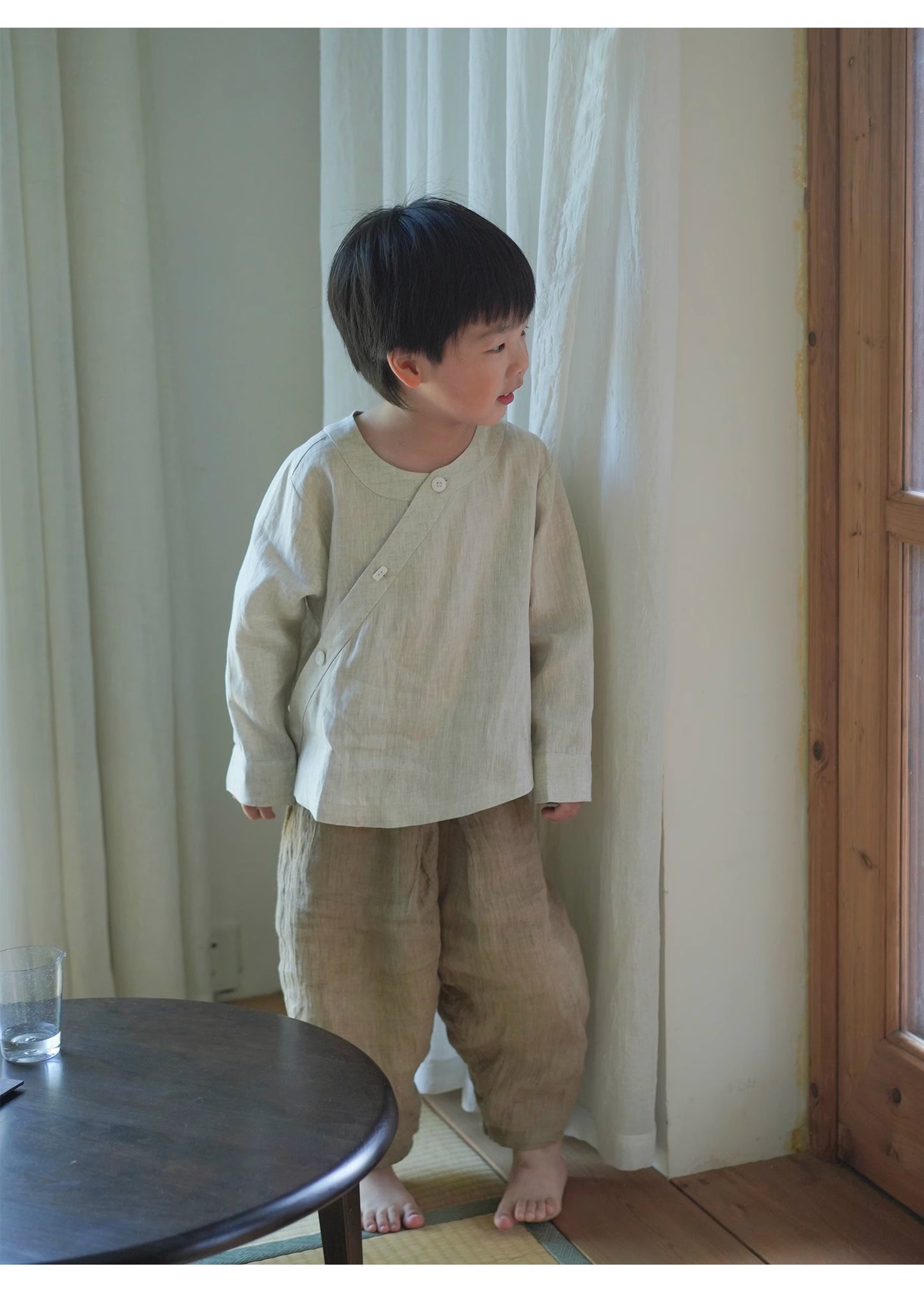 Mana Boys' Asymmetric Linen Collar Shirt