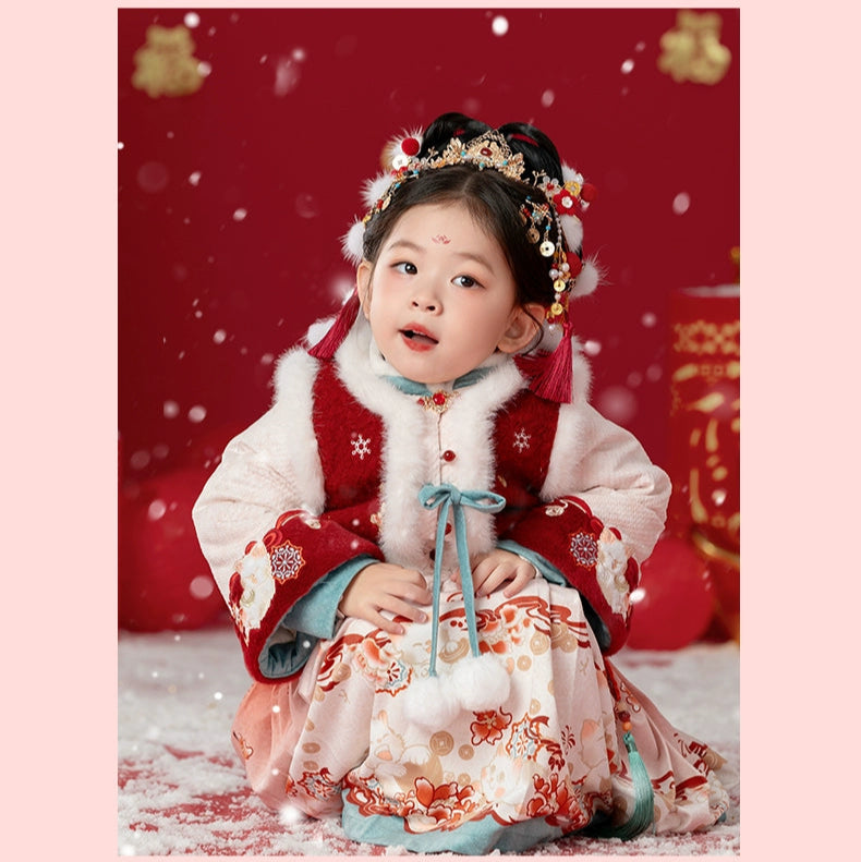 MengHu Girls' Hanfu Mamian Skirt Chinese New Year 2-Piece Set ---Zhaocaimiao