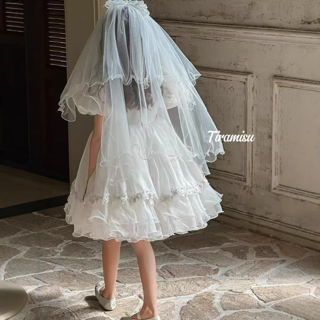 Tiramisu Girls' Angelic White Blossom Dress with Veil (100-150/3y-12y)