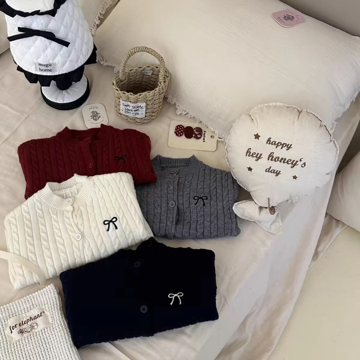 Cardigan tricoté avec nœuds pour filles DXJ