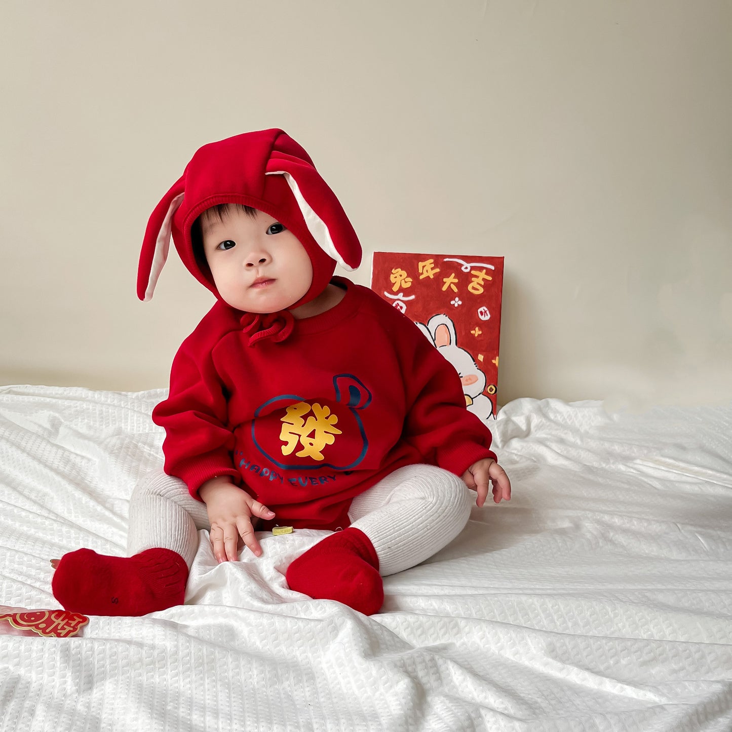 Baby New Year's clothing “Lucky Chinese character” Romper 2-piece Set