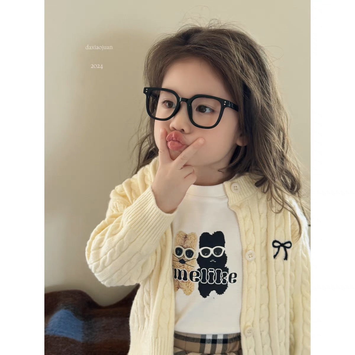 Cardigan tricoté avec nœuds pour filles DXJ