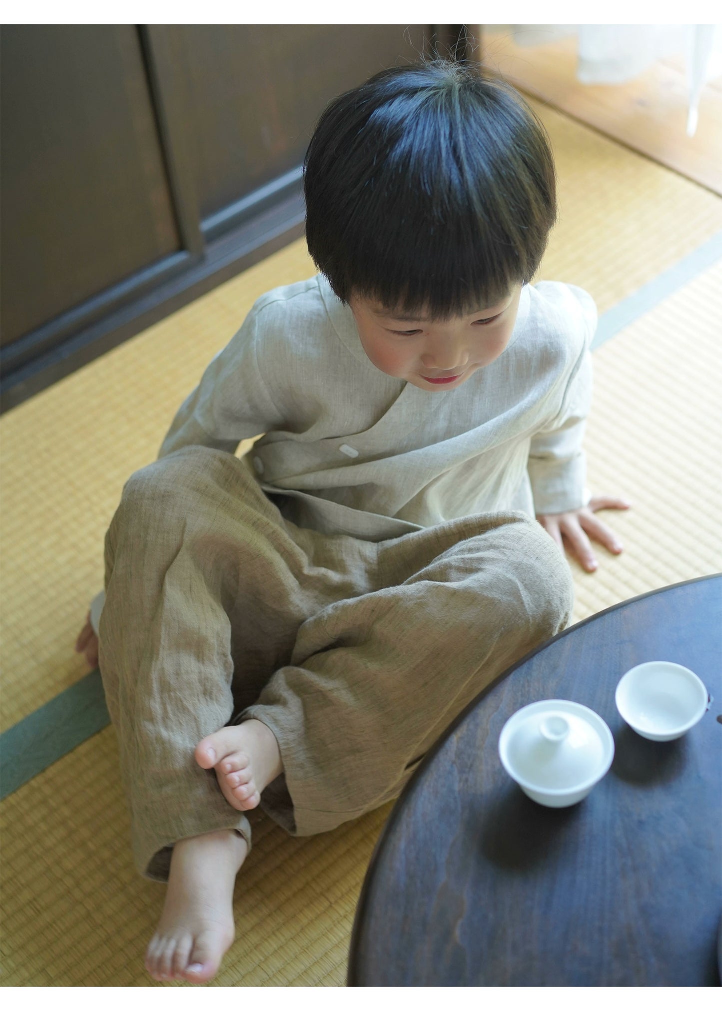 Mana Boys' Asymmetric Linen Collar Shirt