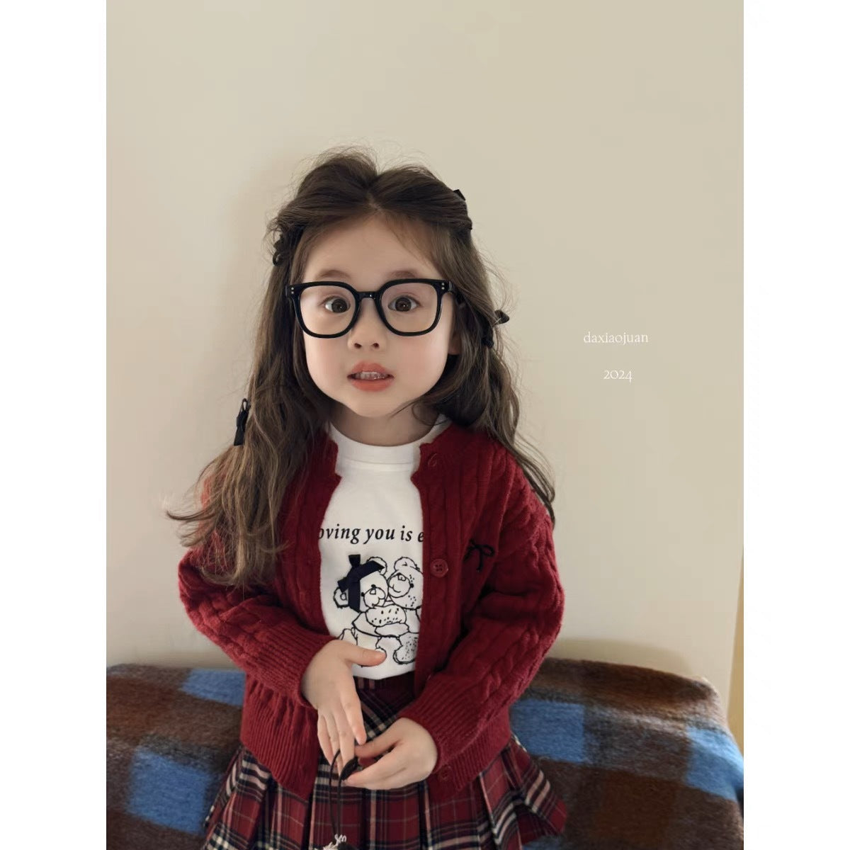 Cardigan tricoté avec nœuds pour filles DXJ