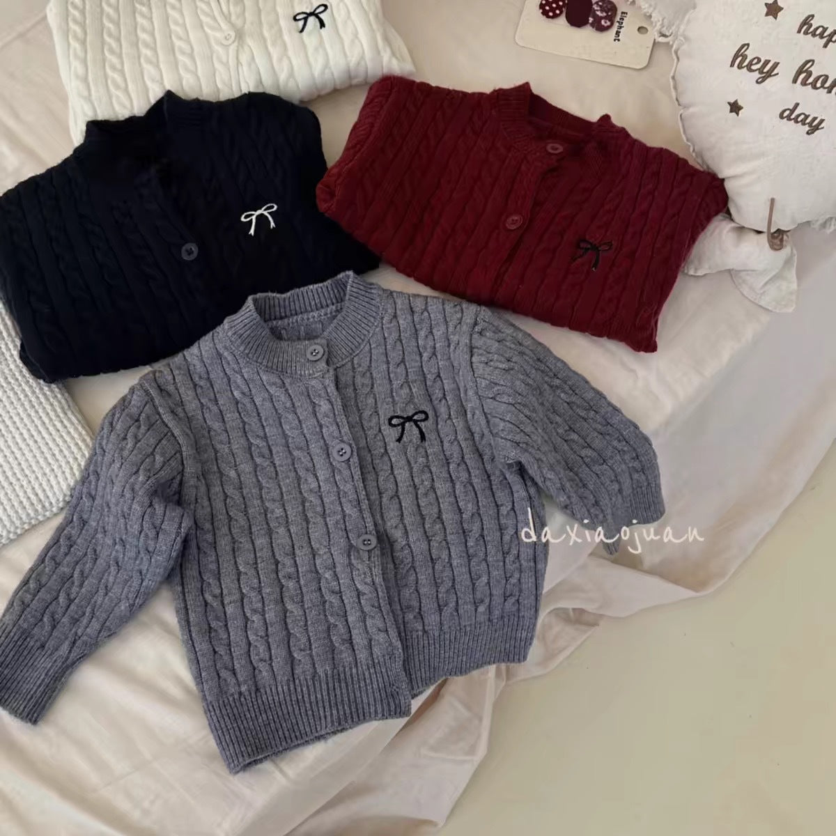 Cardigan tricoté avec nœuds pour filles DXJ