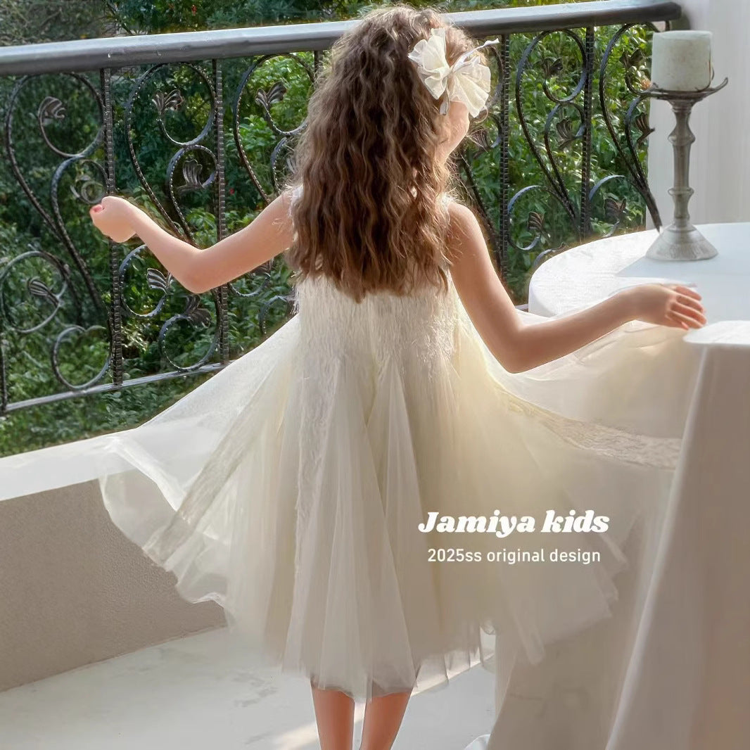 Jamiya Grils' Enchanted Pearl Feather Princess Dress (100-150/3y-12y)