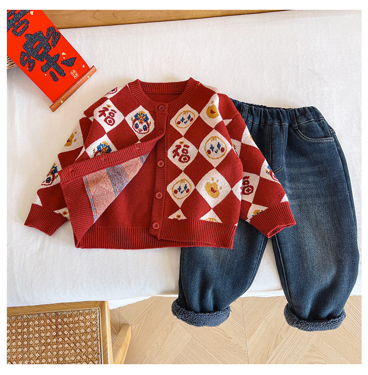 Cardigan pull « Lucky and Snake » pour enfants du Nouvel An chinois