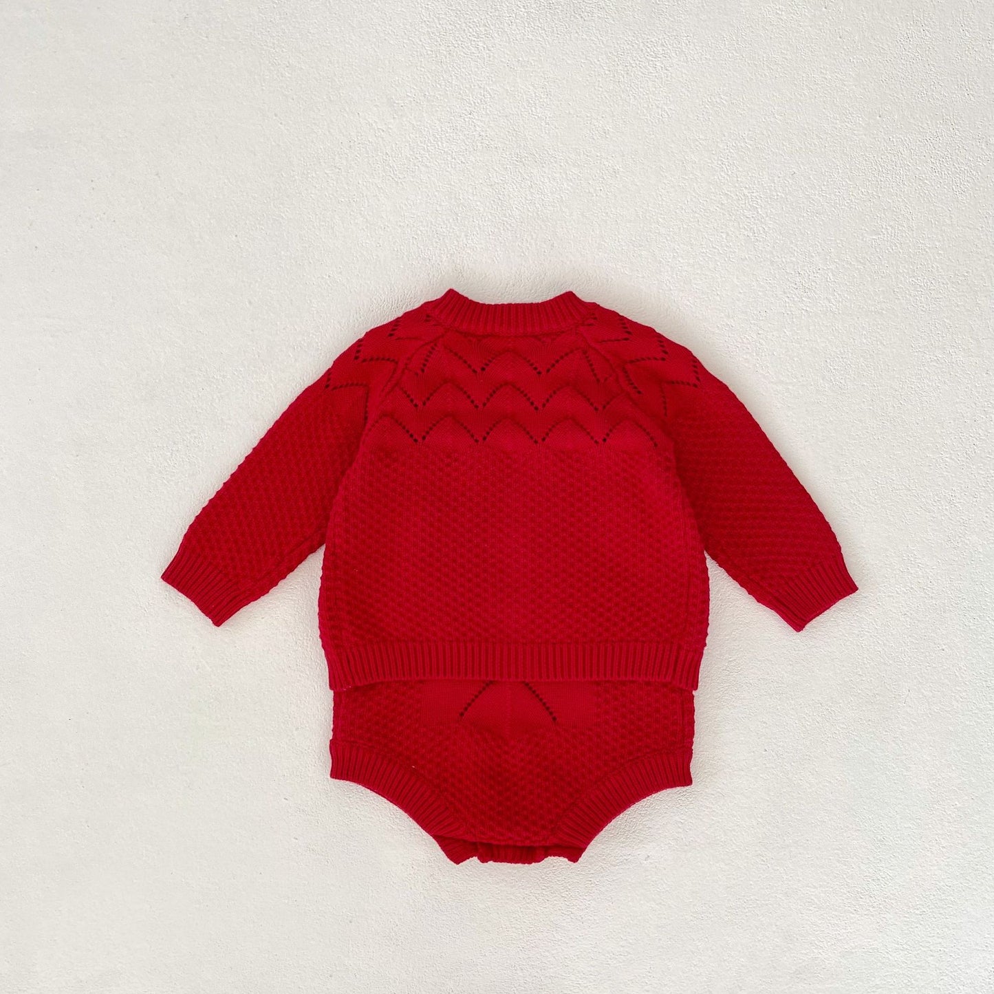 Ensemble 2 pièces body et cardigan en tricot rouge pour bébé fille