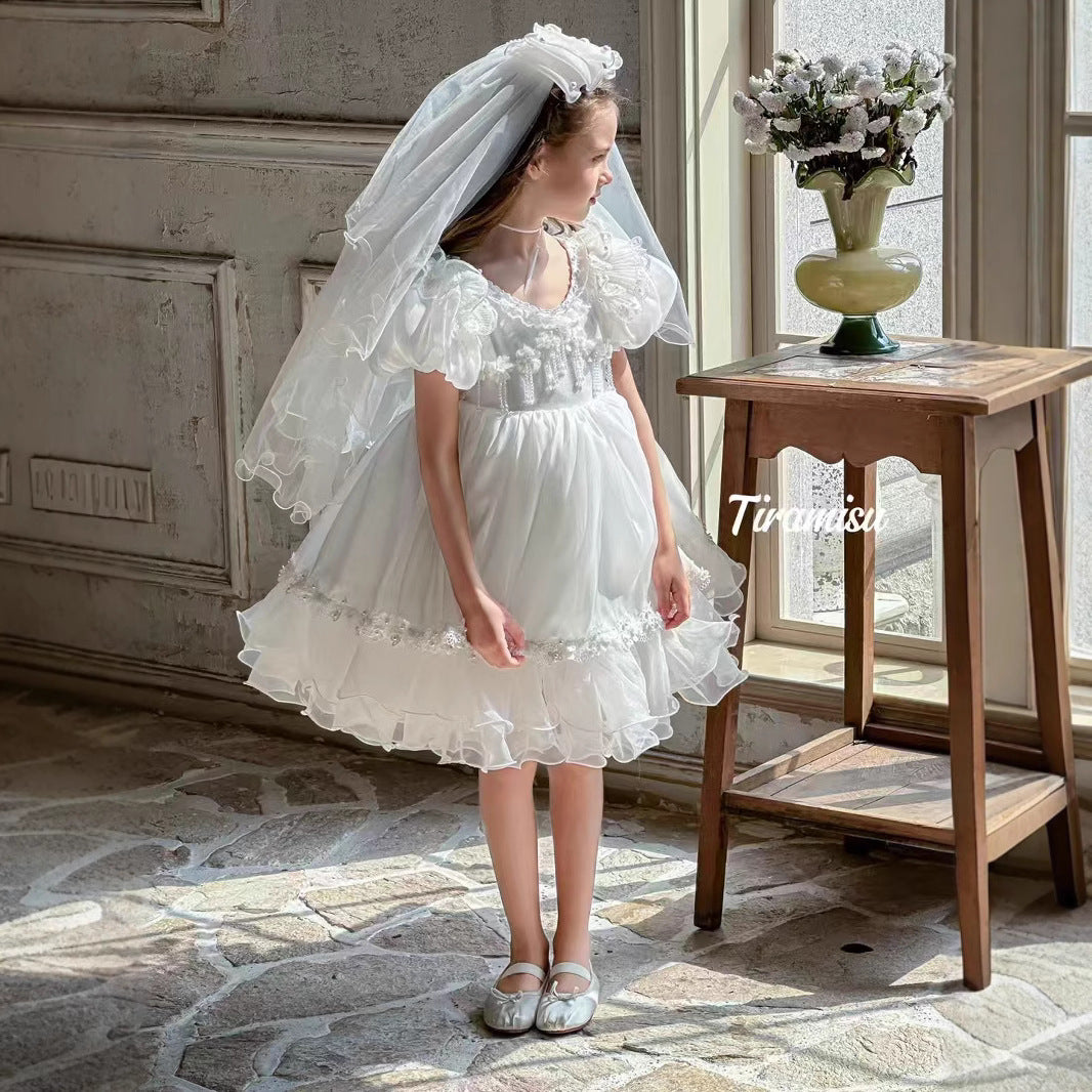 Tiramisu Girls' Angelic White Blossom Dress with Veil (100-150/3y-12y)