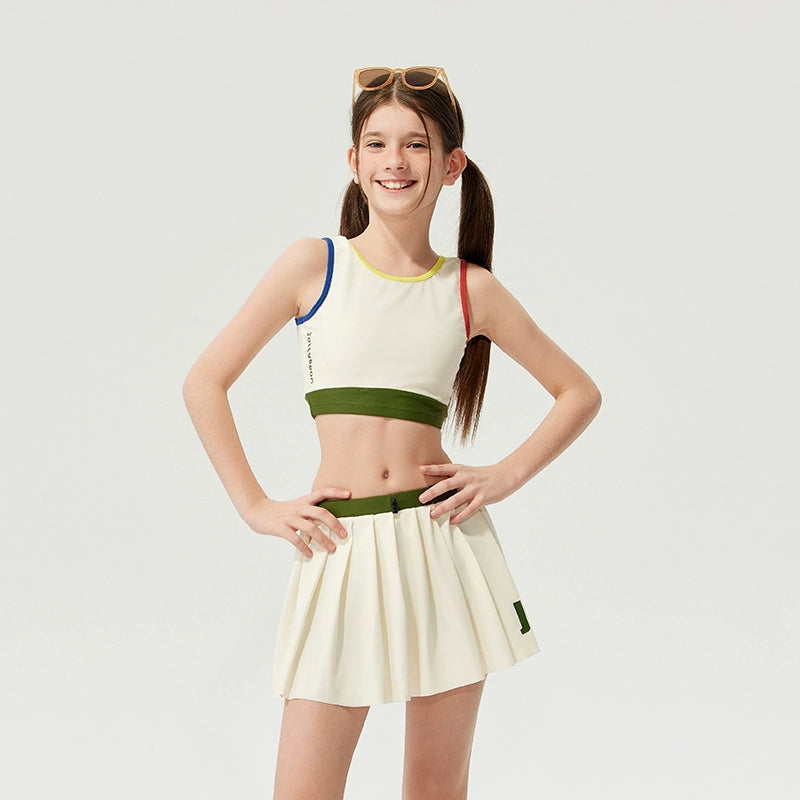 JollyBean Girls' Colorblock Swim Set – Retro Two-Piece Suit (120-170/ 5y-Adult)