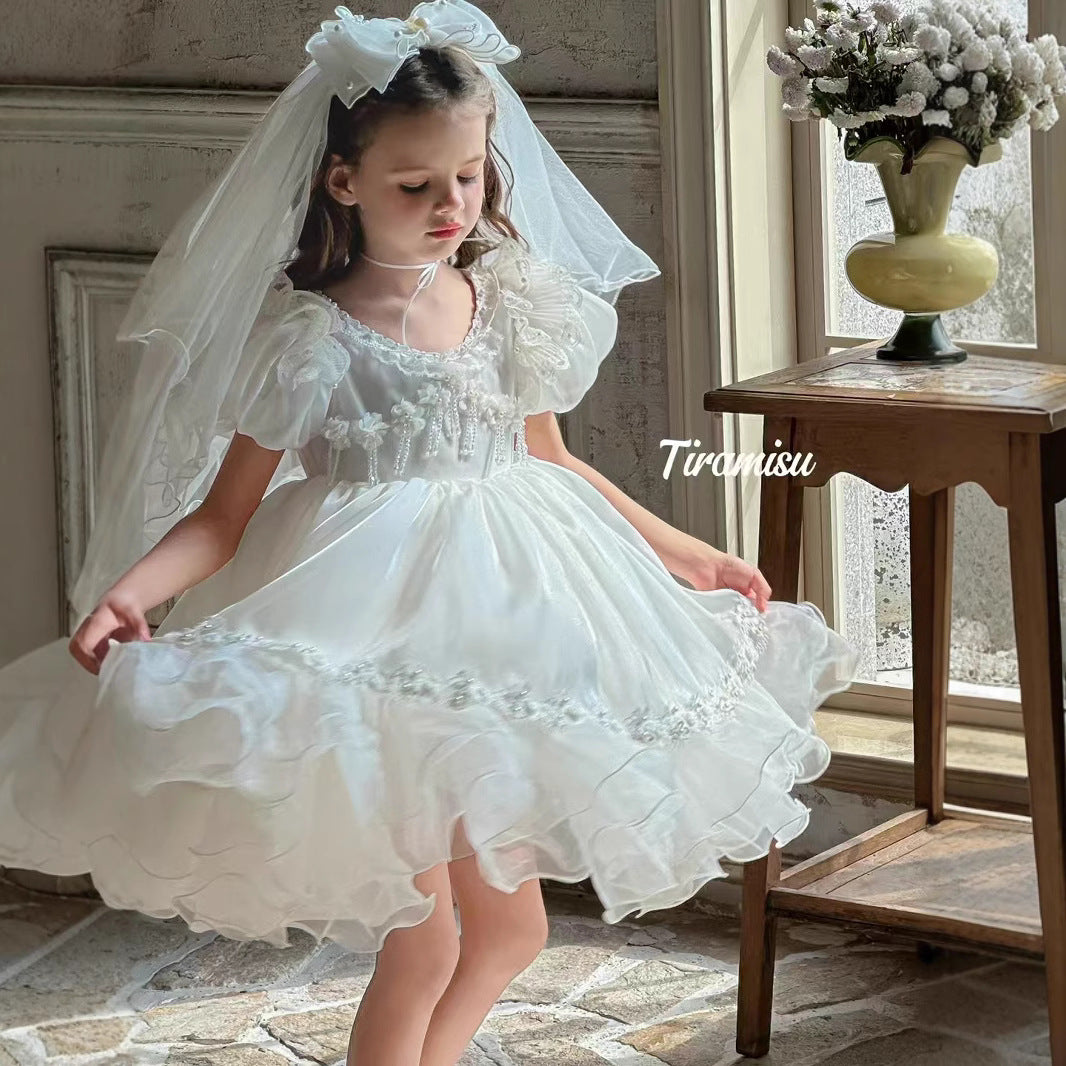 Tiramisu Girls' Angelic White Blossom Dress with Veil (100-150/3y-12y)