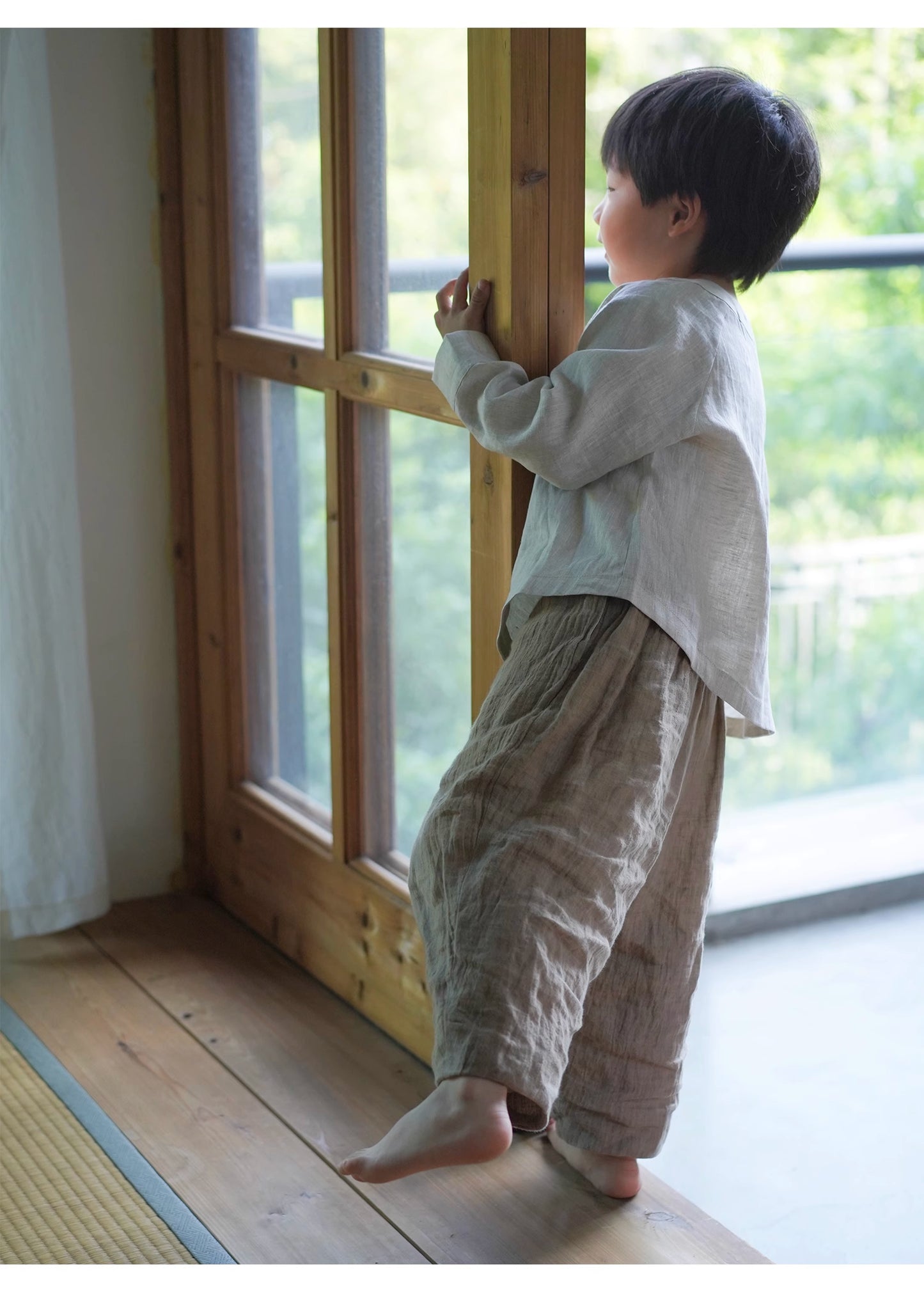 Mana Boys' Asymmetric Linen Collar Shirt
