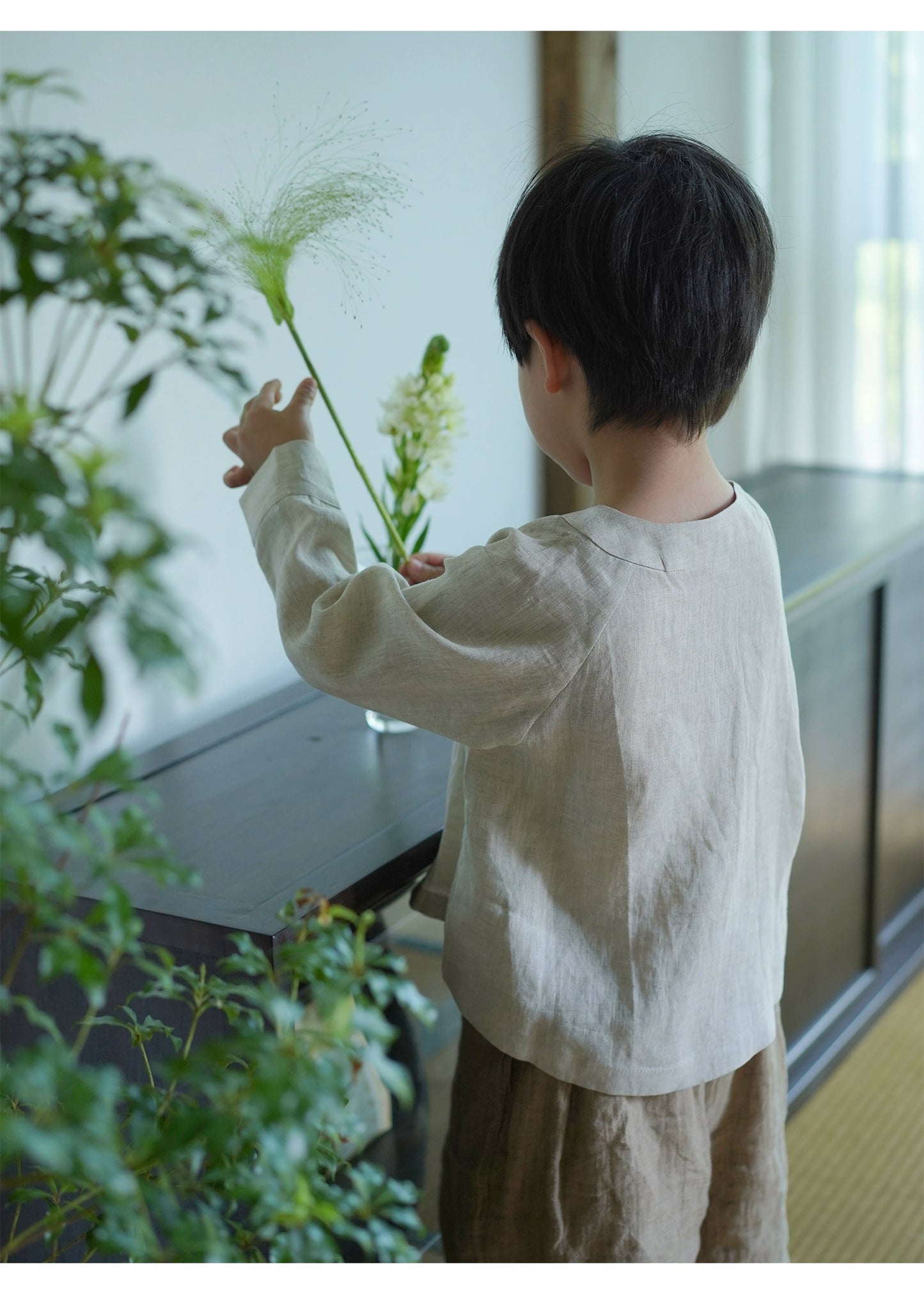 Mana Boys' Asymmetric Linen Collar Shirt