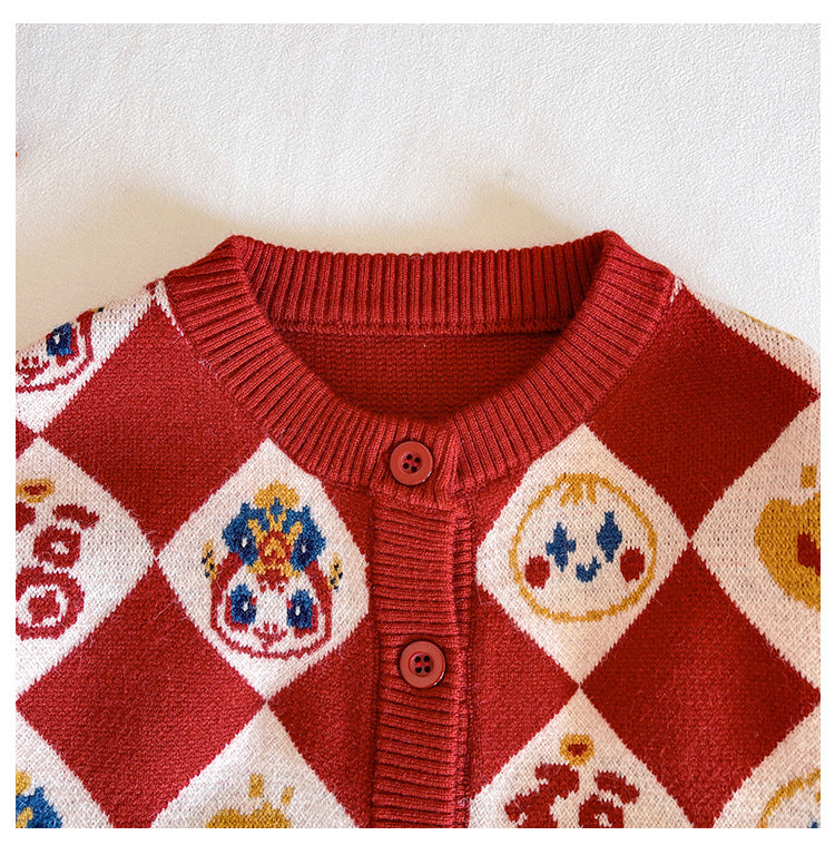 Cardigan pull « Lucky and Snake » pour enfants du Nouvel An chinois