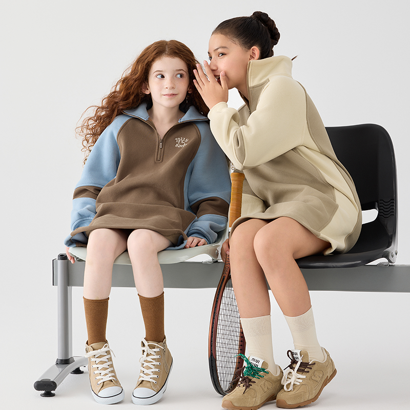 Jollybean Girls Retro Cozy Spliced Fleece Dress (120-170/ 5y-Adult)