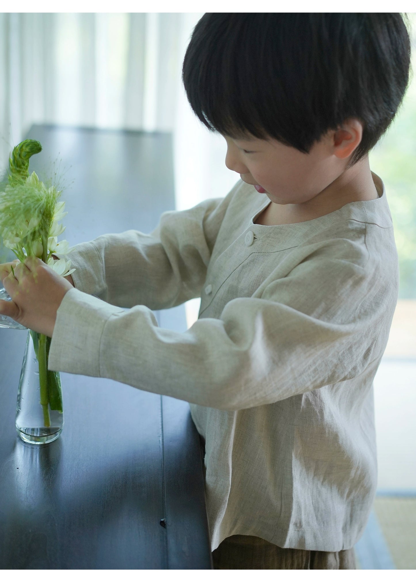 Mana Boys' Asymmetric Linen Collar Shirt