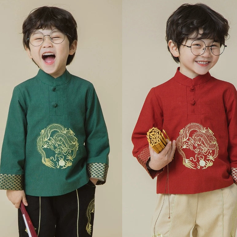 JXGX Fall/Spring Chinese New Year Boy Top Shirt ---Longyi