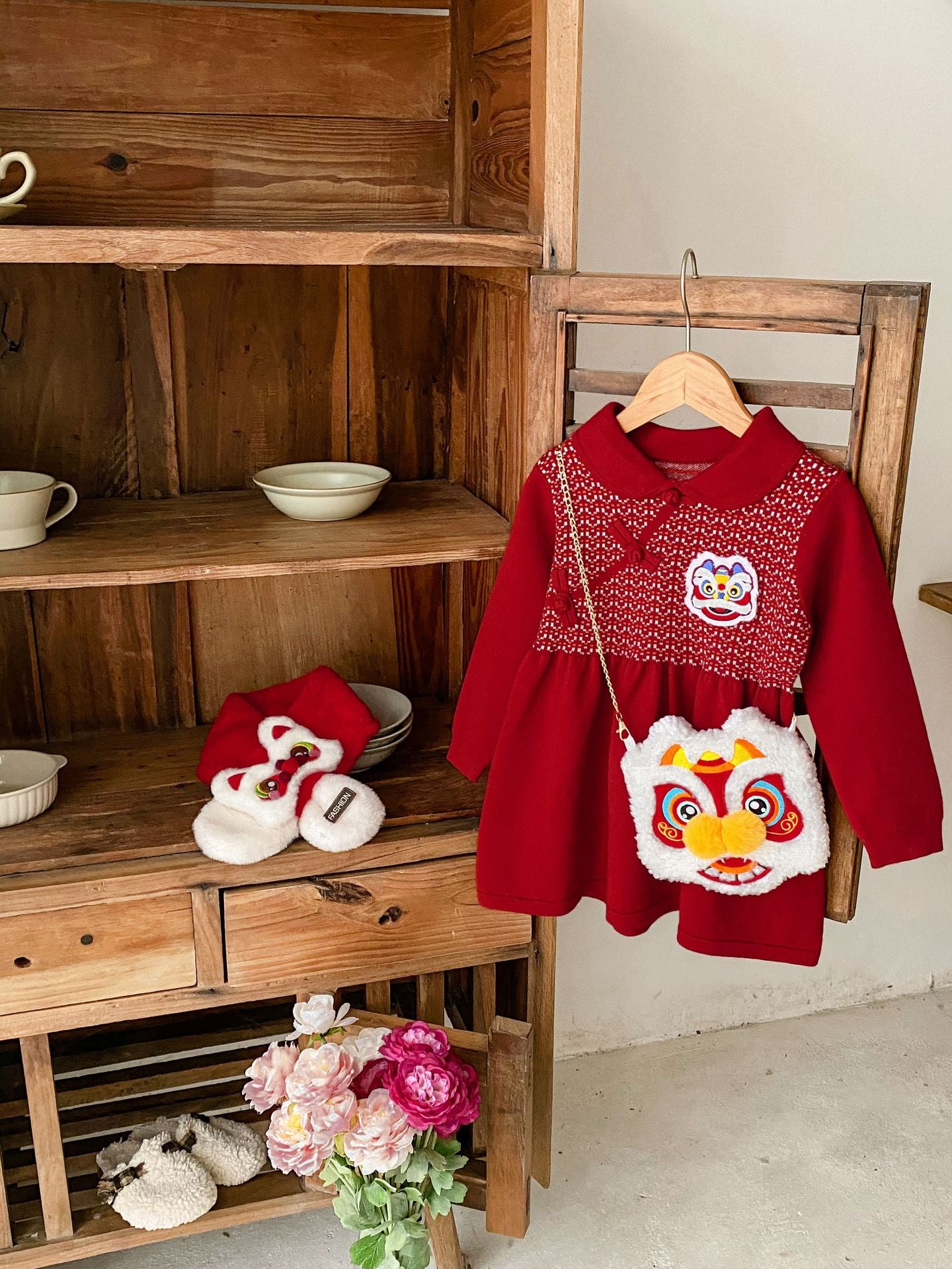 Robe pull du Nouvel An chinois Lion Dance pour filles