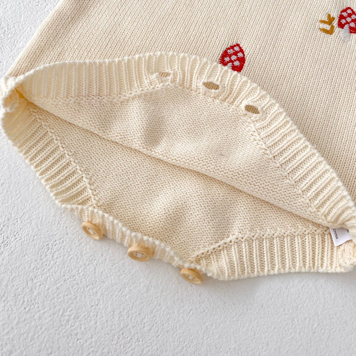 Ensemble 2 pièces cardigan et barboteuse en tricot champignon pour bébé/petite fille