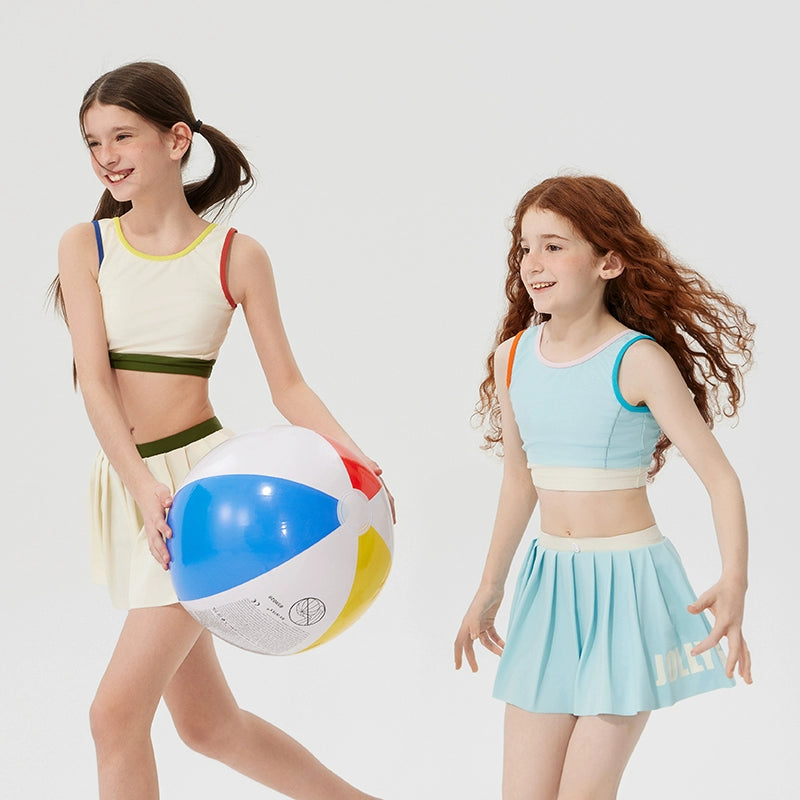 JollyBean Girls' Colorblock Swim Set – Retro Two-Piece Suit (120-170/ 5y-Adult)
