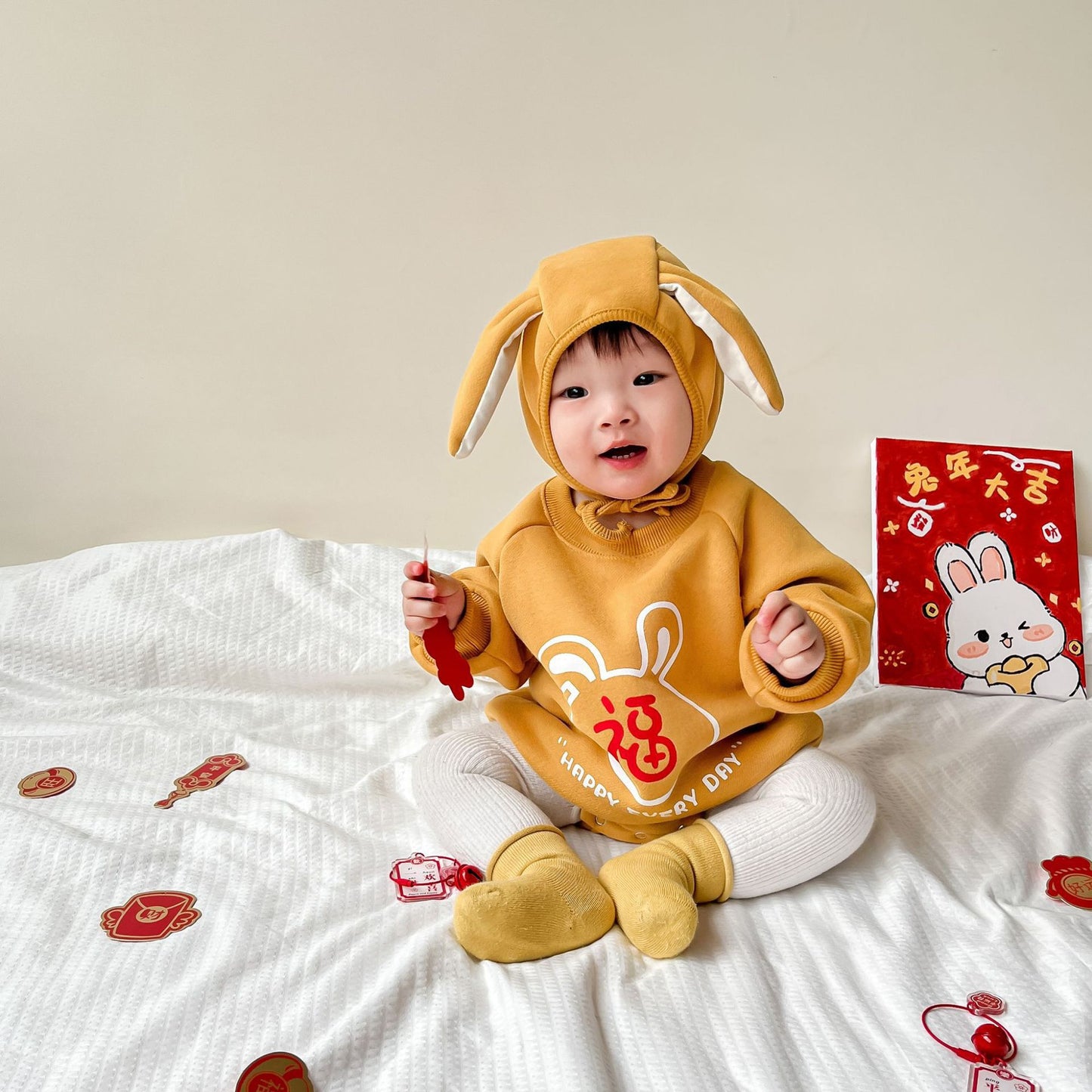 Baby New Year's clothing “Lucky Chinese character” Romper 2-piece Set