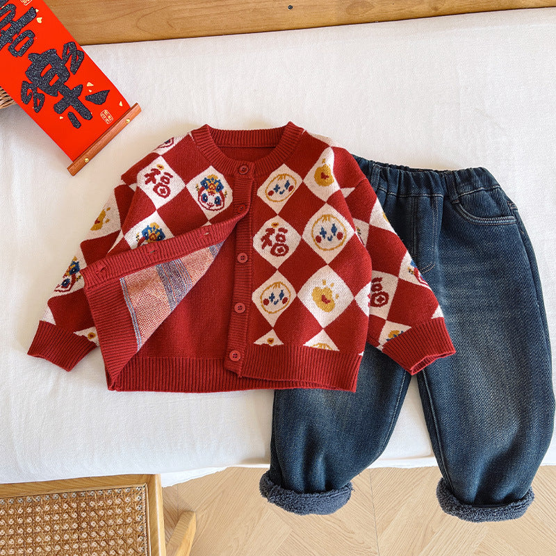 Cardigan pull « Lucky and Snake » pour enfants du Nouvel An chinois