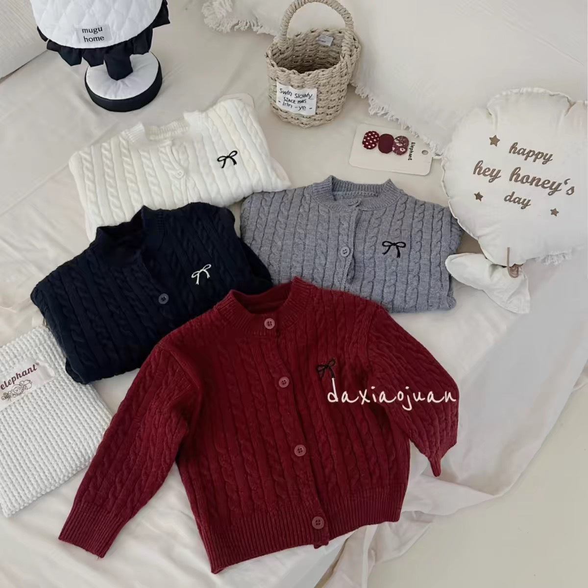 Cardigan tricoté avec nœuds pour filles DXJ