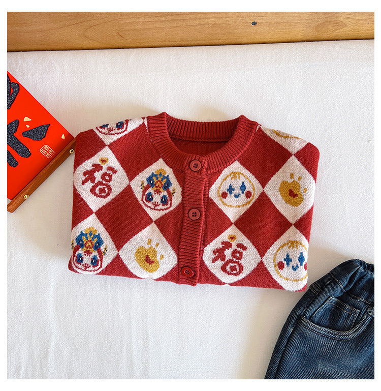 Cardigan pull « Lucky and Snake » pour enfants du Nouvel An chinois