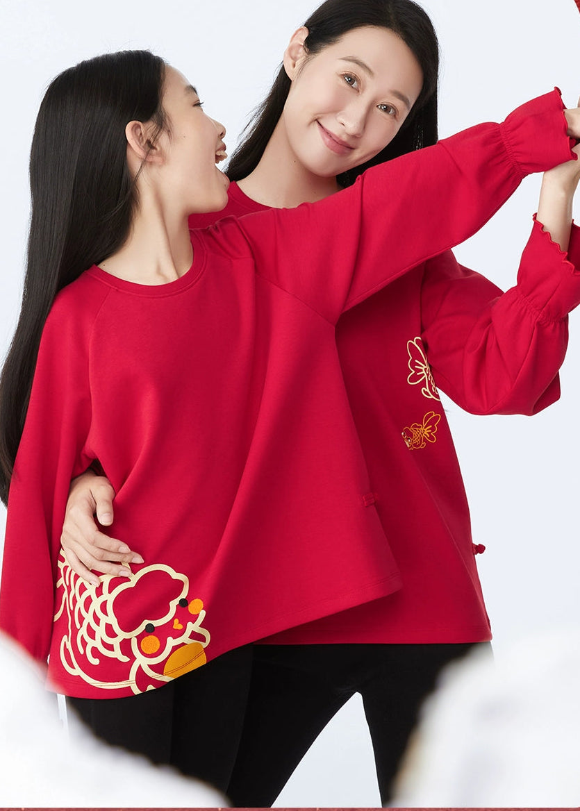 Sweat-shirt en polaire assorti pour la famille SLT pour le Nouvel An chinois --- Filles