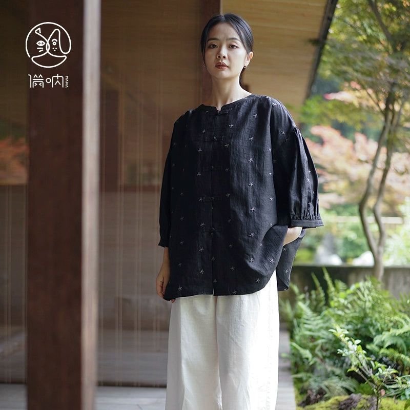 Mana Women's Classic Xiangyun Silk Summer Shirt