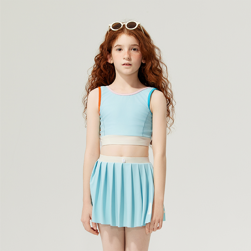 JollyBean Girls' Colorblock Swim Set – Retro Two-Piece Suit (120-170/ 5y-Adult)