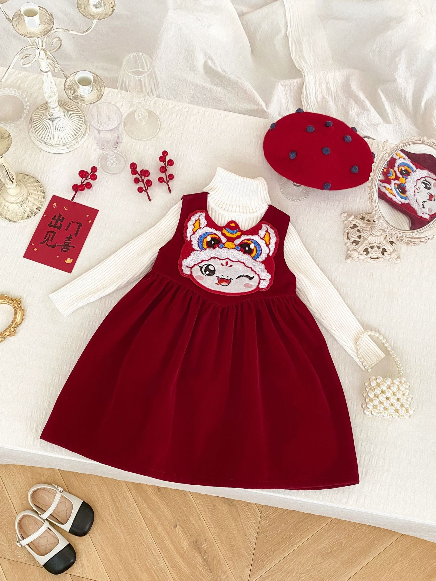 Ensemble de robe de célébration de la danse du lion du Nouvel An lunaire pour filles
