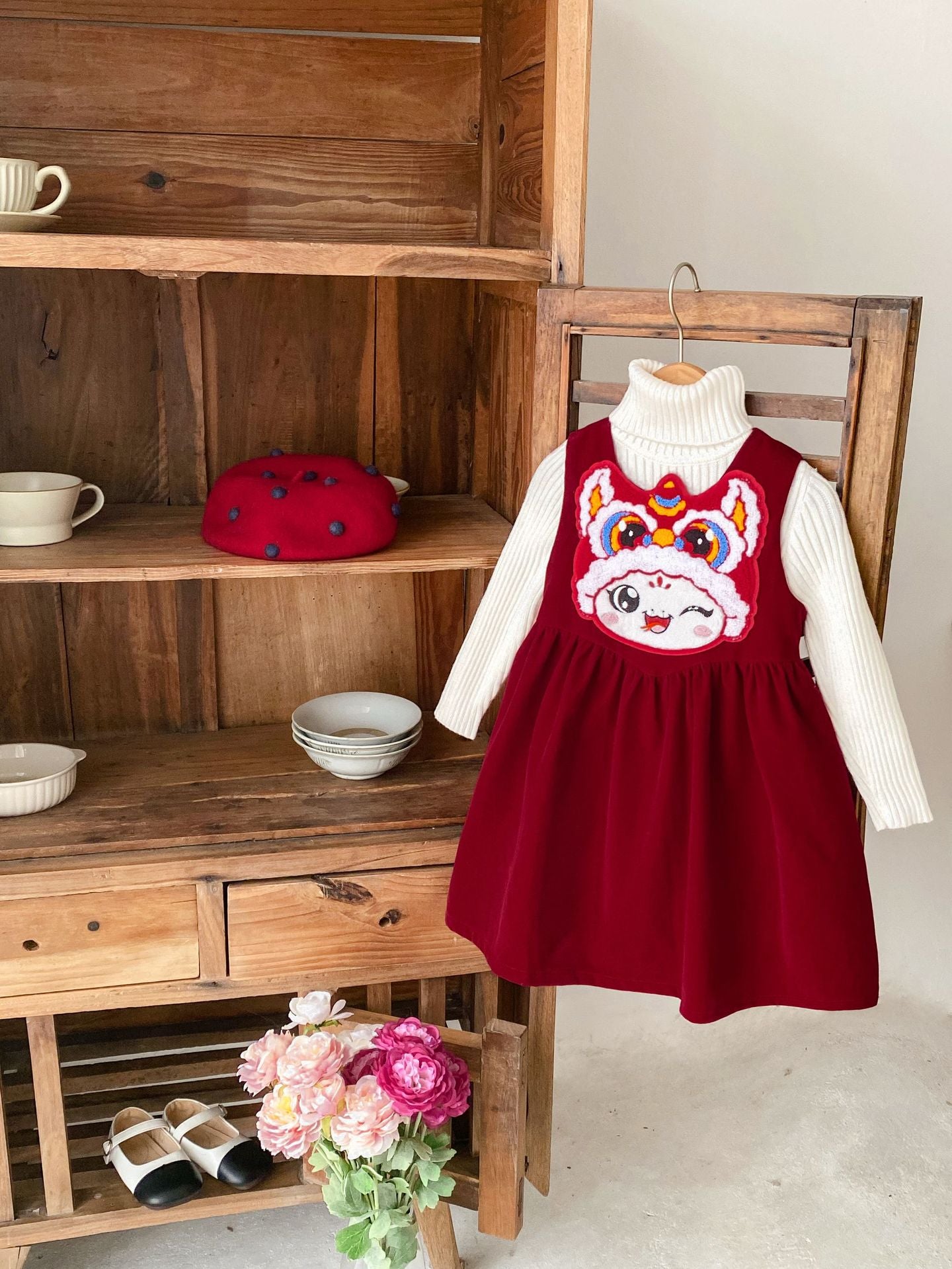 Ensemble de robe de célébration de la danse du lion du Nouvel An lunaire pour filles