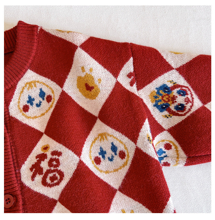 Cardigan pull « Lucky and Snake » pour enfants du Nouvel An chinois