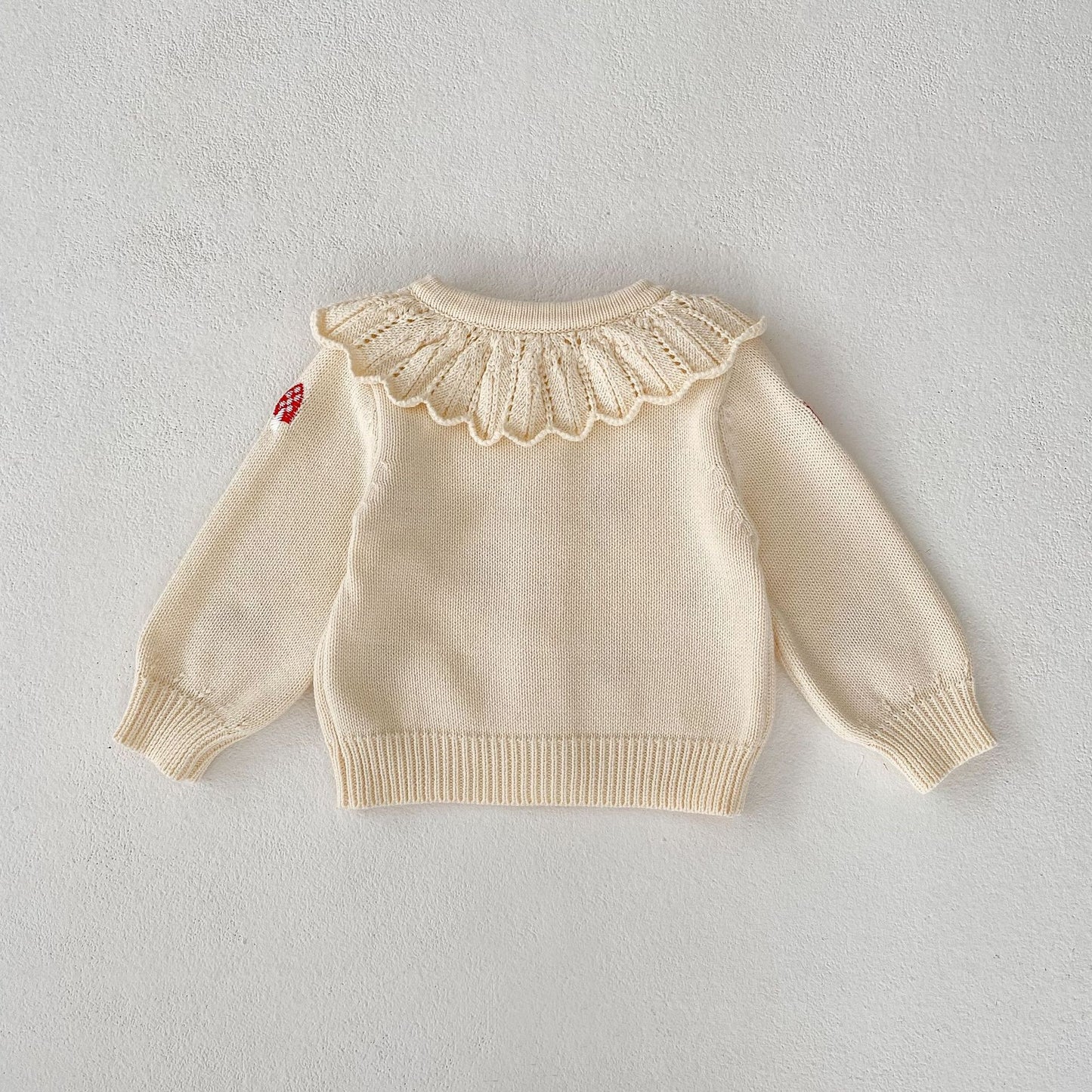 Ensemble 2 pièces cardigan et barboteuse en tricot champignon pour bébé/petite fille